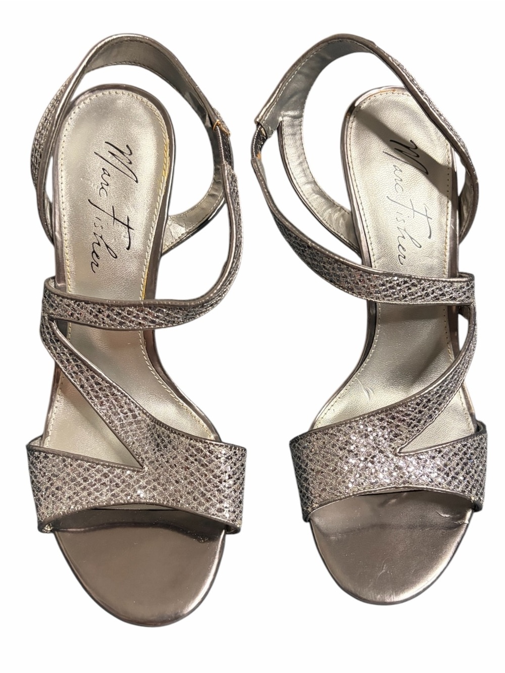 Marc Fisher Metallic Silver Strappy Slingback Heels